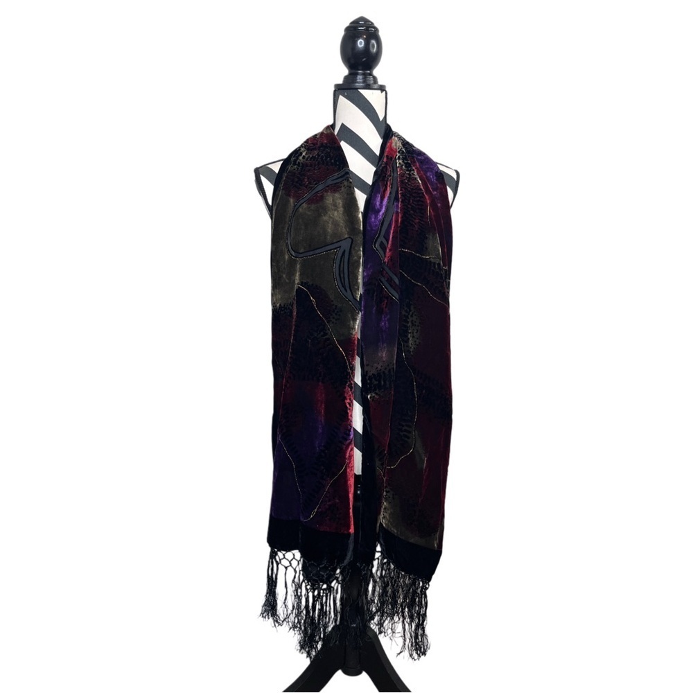 VTG Whimsigoth Burnout Velvet Elegant Fringe Scarf Wrap Shawl - Picture 2 of 12